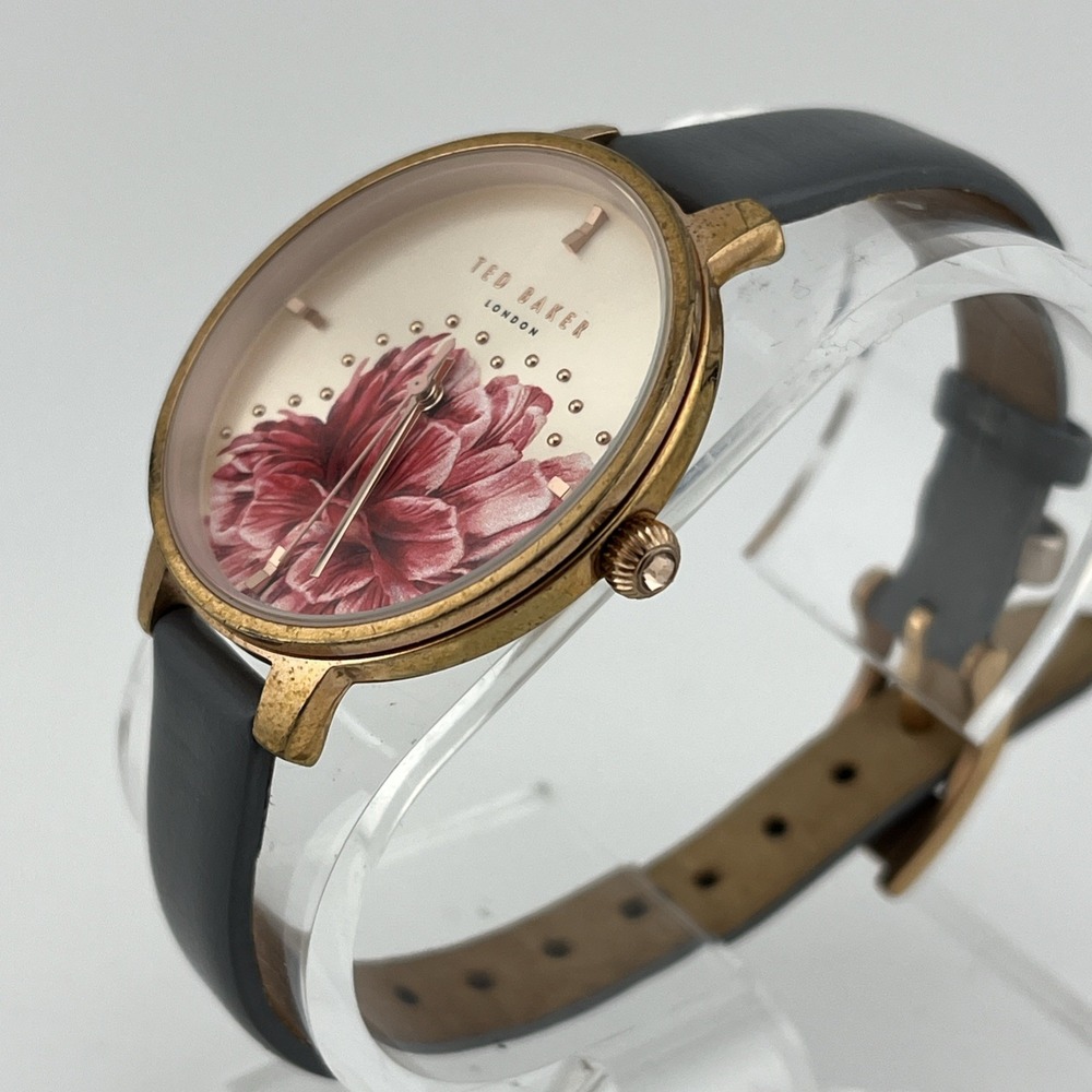 Ted Baker‎ Watch Women 36mm Rose Gold Case Floral Dial Gray Band- New Battery - Picture 3 of 9